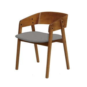 Cadeira para Sala de Jantar Encosto em madeira Assento Estofado Contemporanea Castanho cor Cinza Escuro