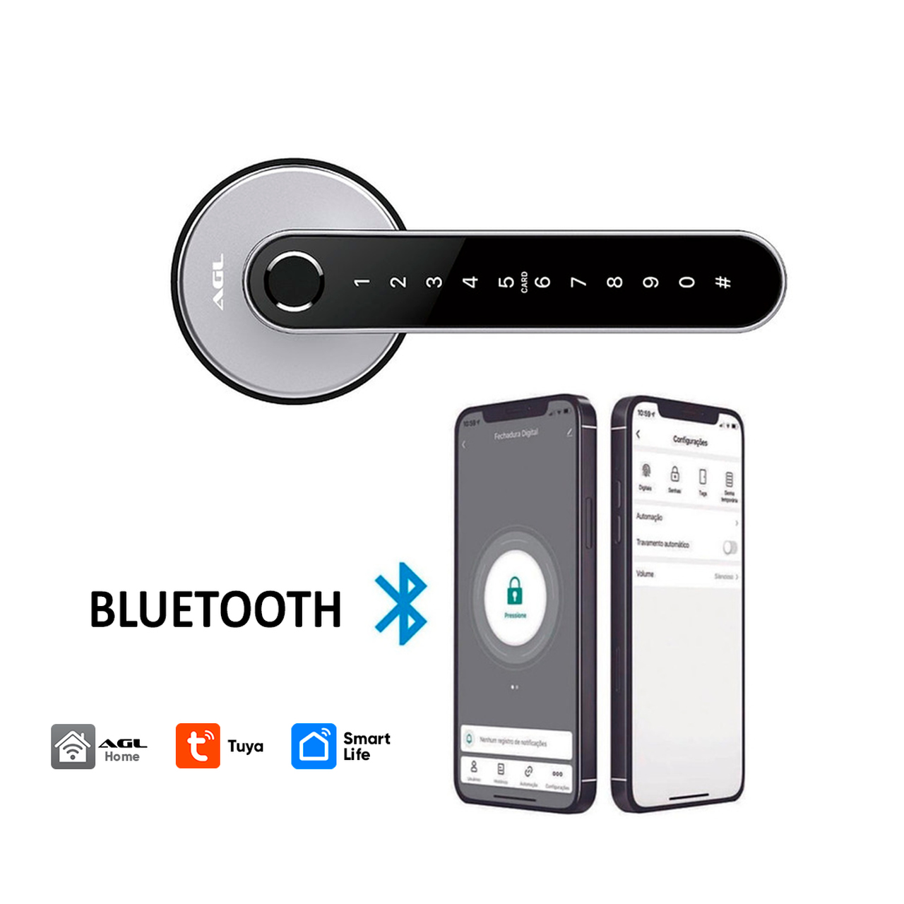 Fechadura Digital AGL N-31 Biométrica Senha Cartão Bluetooth