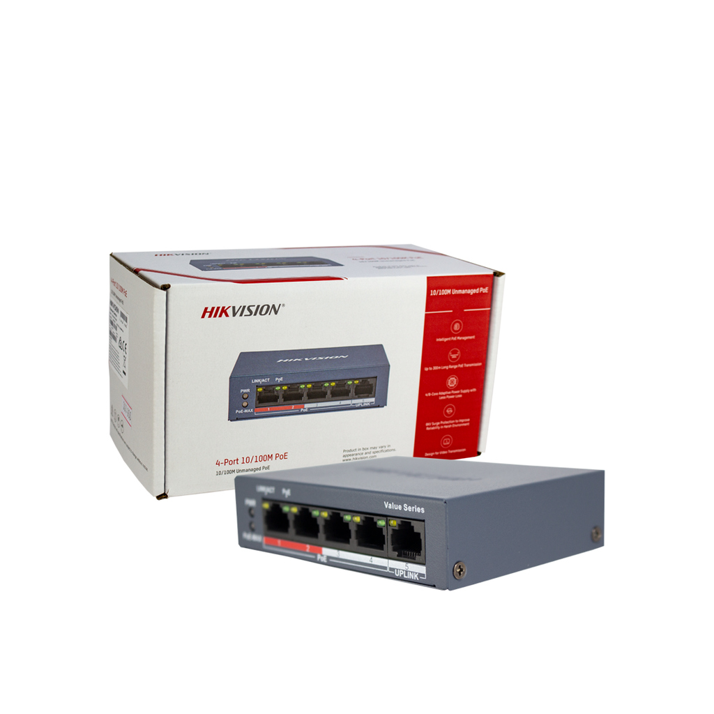 Switch Hikvision POE 4 Portas Ethernet inteligente 300 Mts
