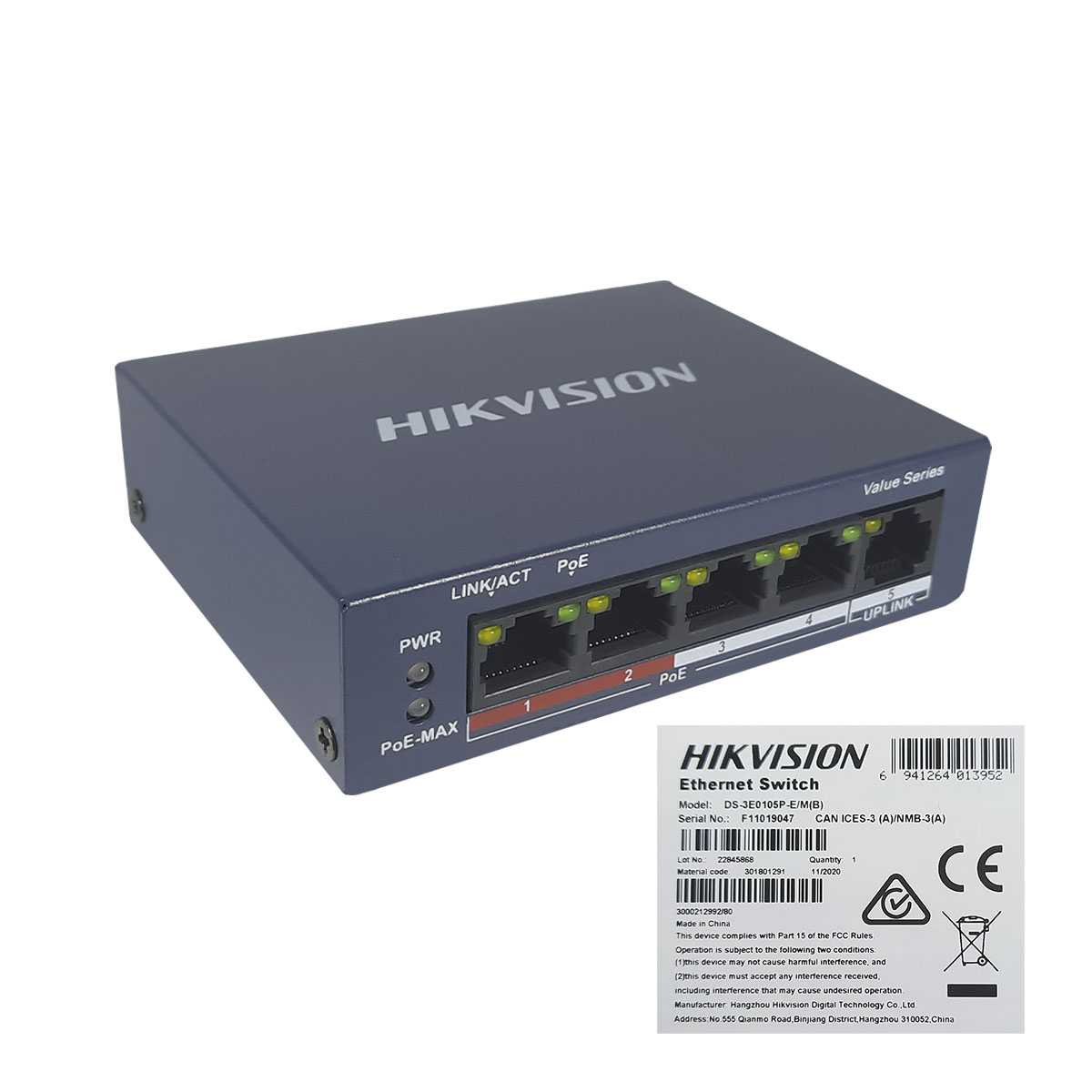 Switch POE De 4 Portas 10/100  Hikvision DS-3E0105P-E/M (B)