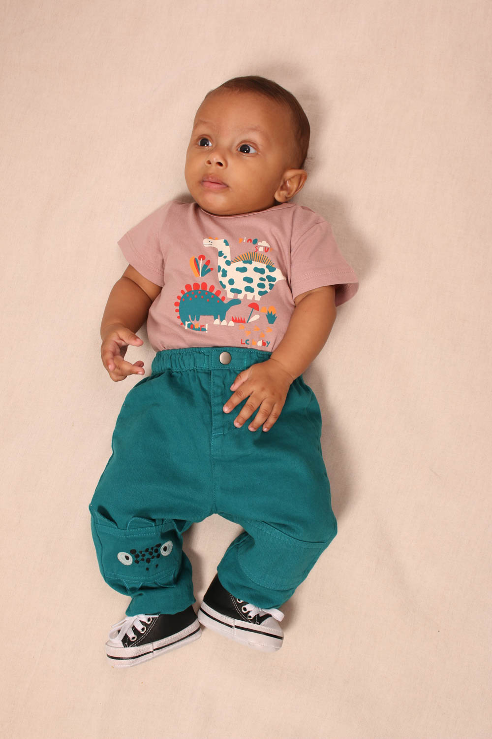 Calça bebê com bordado Dino - Lápis de Cor - Moda Infantil