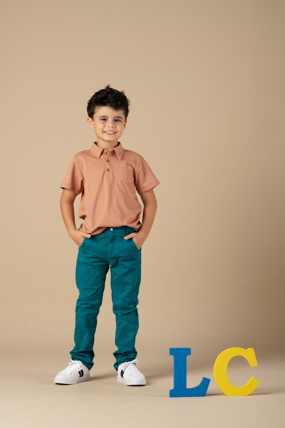 Polo infantil piquet com bolso - Lápis de Cor - Moda Infantil