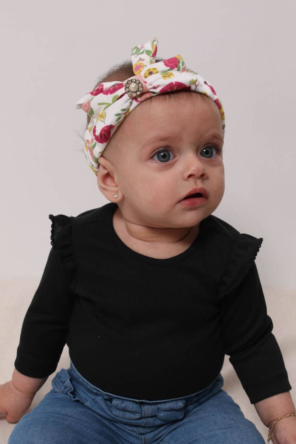 Tiara bebê com laço floral  - Lápis de Cor - Moda Infantil