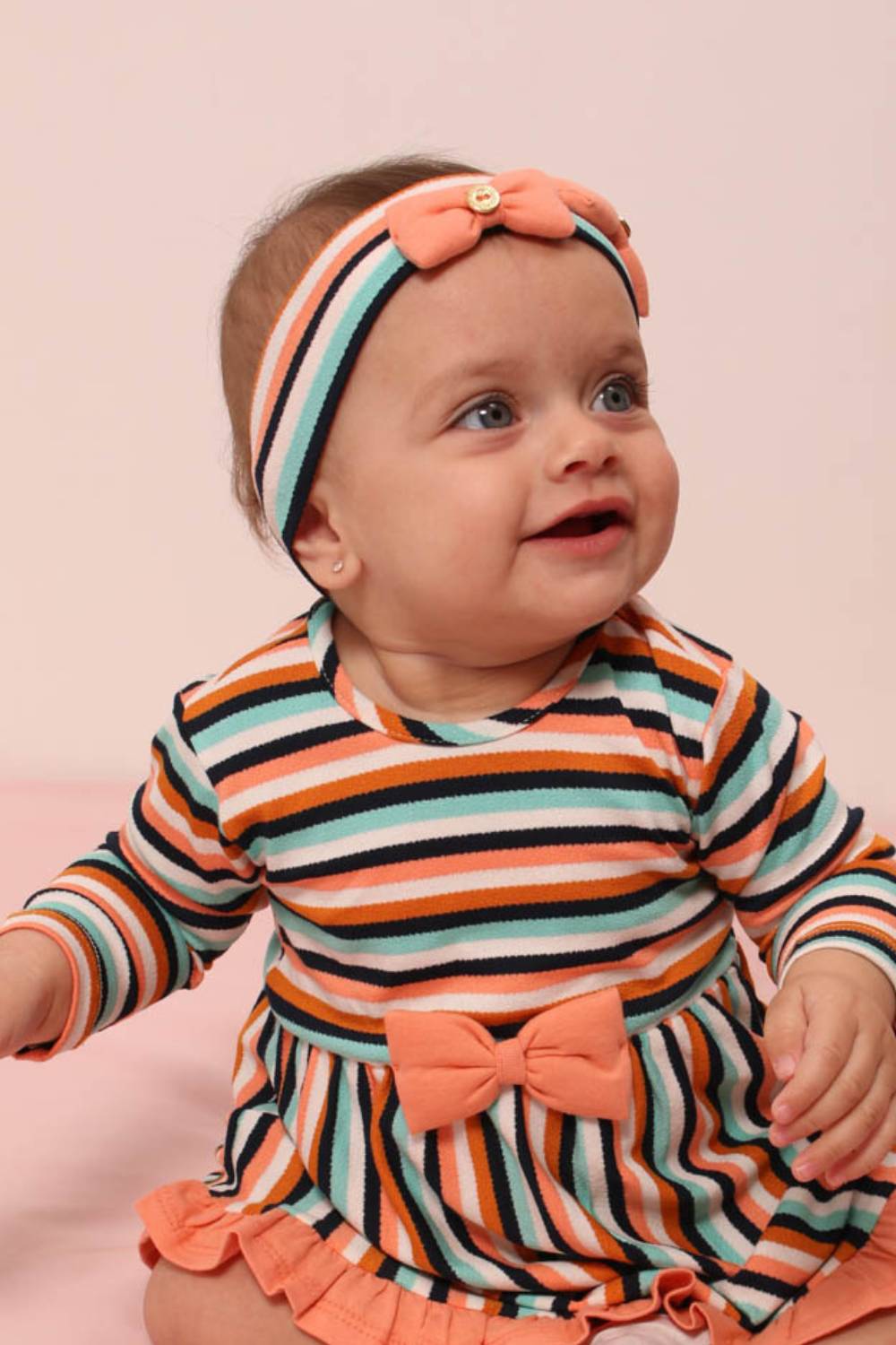 Tiara bebê listrada com lacinhos - Lápis de Cor - Moda Infantil