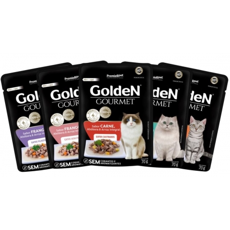Kit 5 Rações Úmidas PremieR Pet Golden Gourmet Sabores Sortidos para Gatos - 85 g