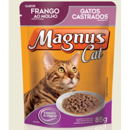 Magnus Sachê Cat Premium Gatos Adultos Castrados Sabor Frango ao Molho