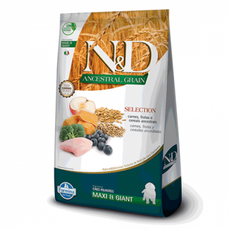 Ração Farmina N&D Ancestral Grain Formula Carnes Frutas e Cereais para Cães Filhotes Maxi Giant