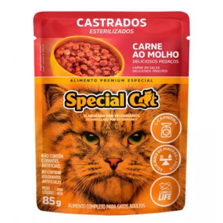 Ração Úmida Special Cat Sachê para Gatos Castrados Sabor Carne