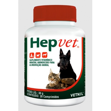 Suplemento Vitamínico HepVet Comprimidos Vetnil para Cães e Gatos