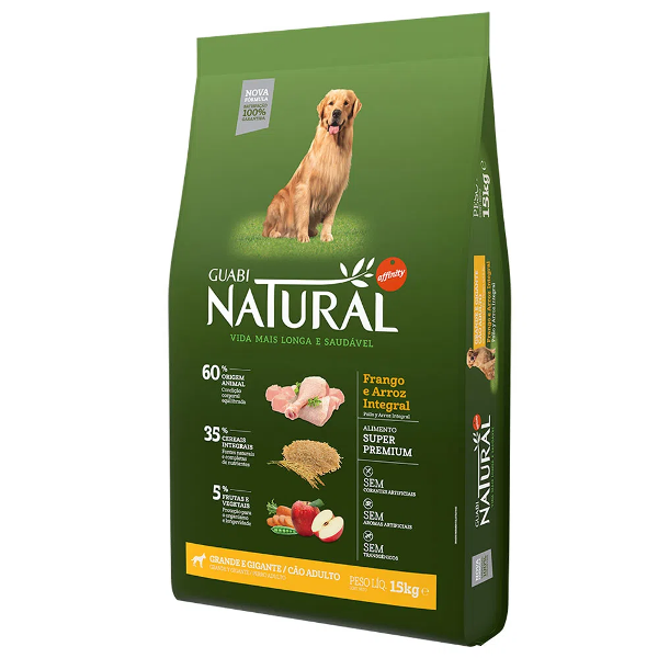 Ração Guabi Natural Affinity para Cães Adultos Raças Grande e Gigante Sabor Frango e Arroz Integral 15kg