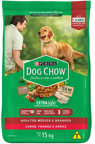 Ração Purina Dog Chow Cães Adultos Sabor Frango e Arroz