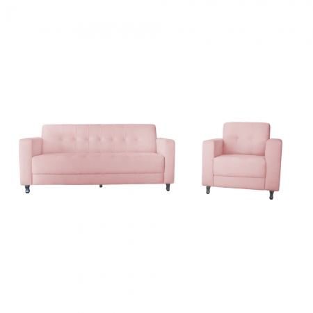Kit Sofa + Poltrona Elegance Suede Rosa Bebe - AM Interiores