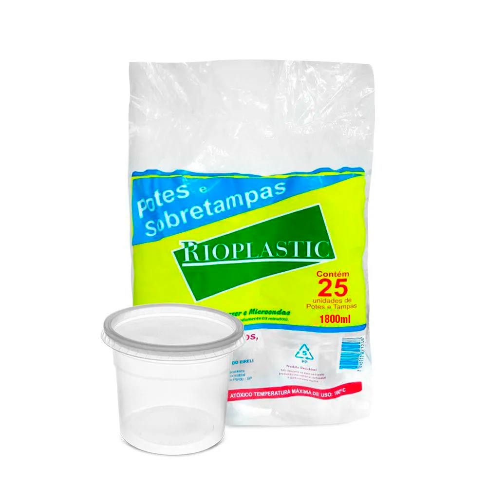 Kit Pote Plástico com Tampa Rioplastic 1800ml 25und - Foto 2