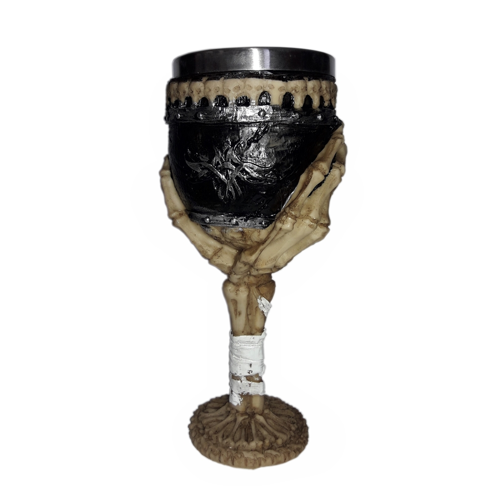 Taça Calice - Mao de Caveira Inox e Resina 3D
