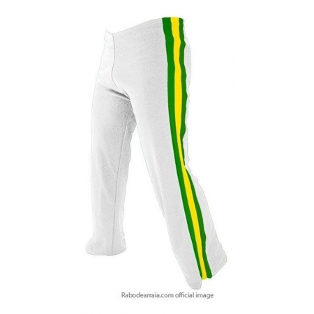 Calça Capoeira Branca Lista Amarela, Verde