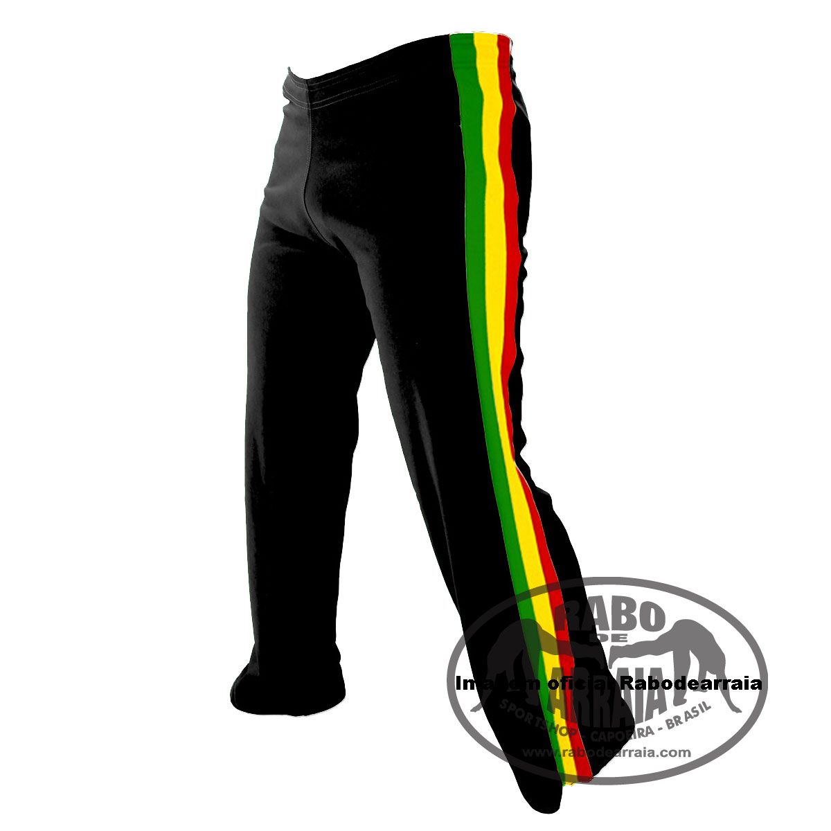 Calça Abada preto com faixas do Reggae para Capoeira e atividade fisica