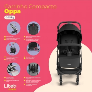 Carrinho Para Bebê Compacto 0-15 Kg Oppa Preto Litet