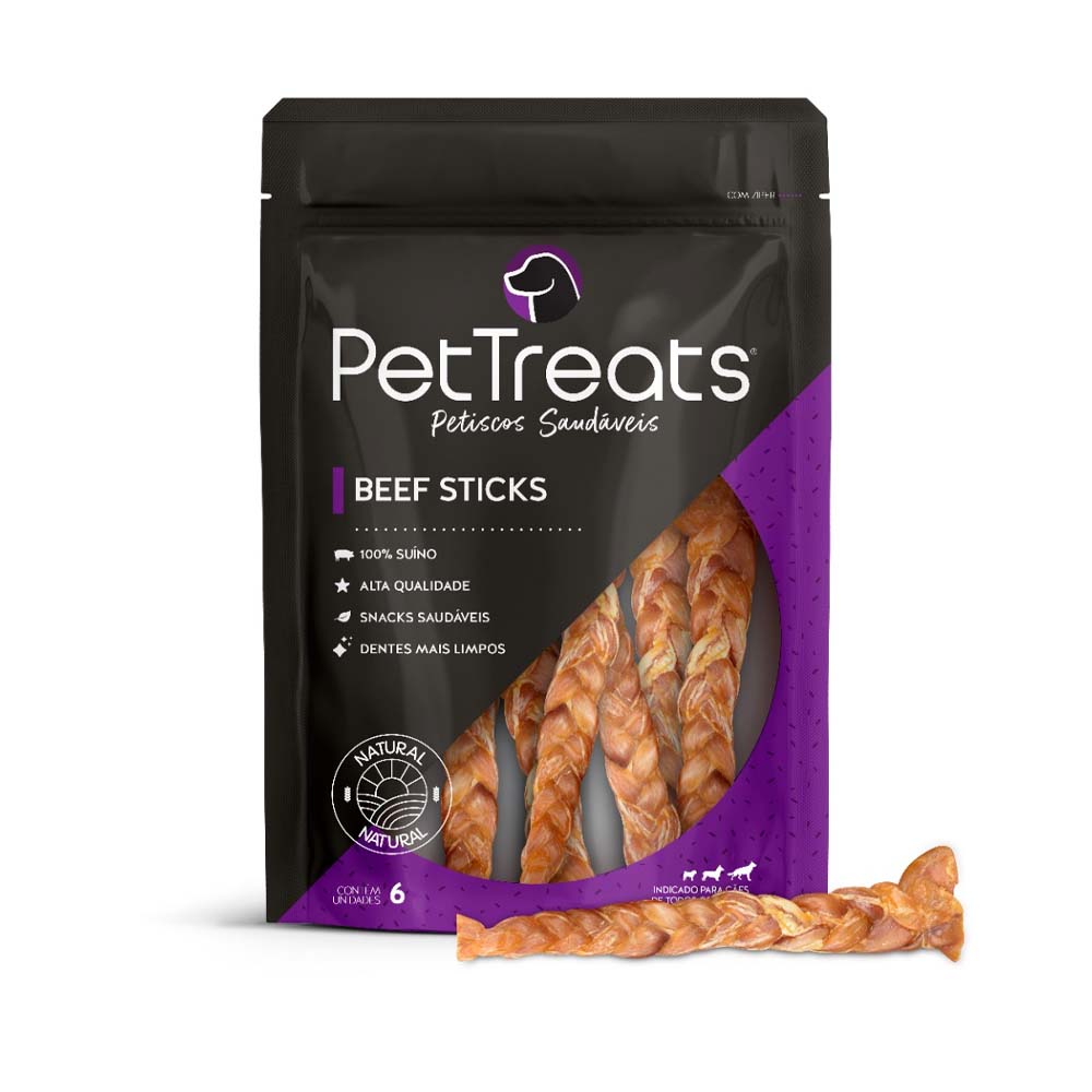 Beef Sticks - Vergalho Suíno - Pet Treats Petiscos Saudáveis para Cães - 6 un