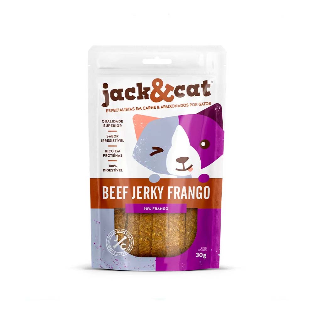 Jack & Cat -  Beef Jerky Frango 30g - Petisco de Frango Desidratado para Gatos