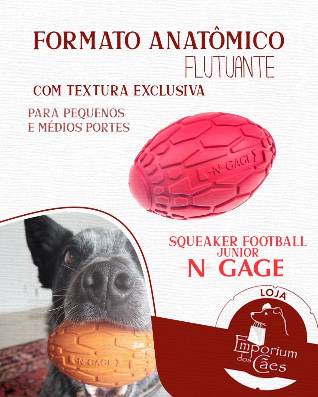 N-Gage Squeaker Football Junior - Bola de Futebol Americano de Borracha com Apito - Tamanho PEQUENO