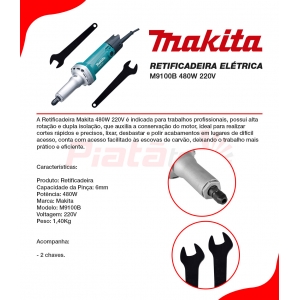 Retífica Elétrica Profissional 6mm 480w M9100b - Makita