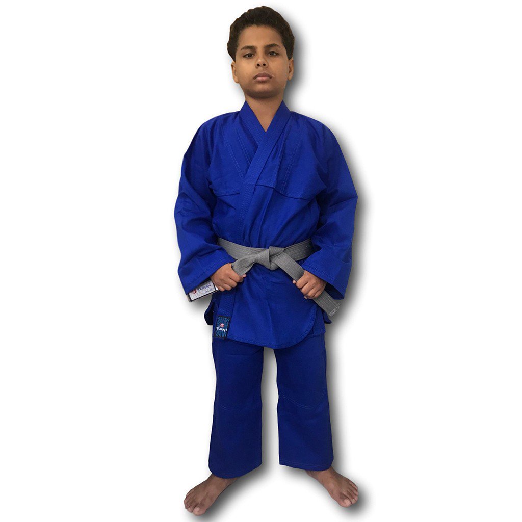 Kimono Infantil Liso Flex + Faixa Branca - Judô/ Jiu Jitsu - Azul - Torah