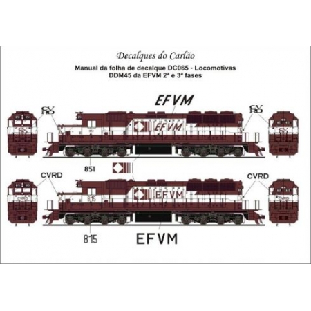Decal Locomotiva EF Vitória a Minas DDM45 Fase II e Fase III - CARLÃO - DC065