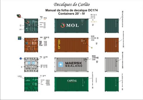 Decal Contêiner 20 IV - MOL / MAERSK SEALAND / GOLD / CAPITAL - CARLÃO - DC174  - SHOPferreo