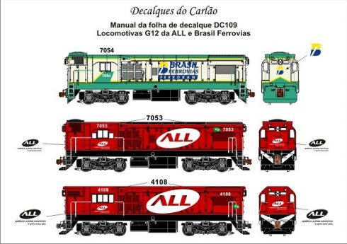 Decal Locomotiva ALL e Brasil Ferrovias G12 - CARLÃO - DC109  - SHOPferreo