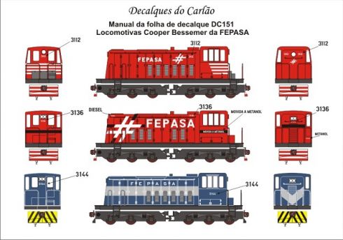 Decal Locomotiva Cooper Bessemer da FEPASA - CARLÃO - DC151  - SHOPferreo