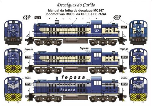 Decal Locomotiva CPEF e FEPASA RSC3 - CARLÃO - MC267  - SHOPferreo