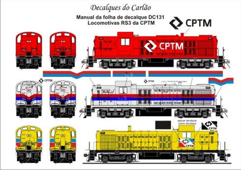 Decal Locomotiva CPTM RS-3 - CARLÃO - DC131  - SHOPferreo