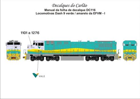 Decal Locomotiva EF Vitória a Minas DASH 9 - CARLÃO - DC116  - SHOPferreo