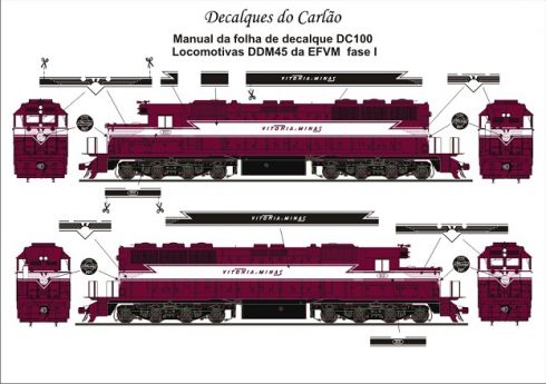 Decal Locomotiva EF Vitória a Minas DDM45 Fase I - CARLÃO - DC100  - SHOPferreo