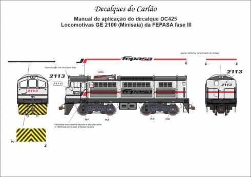 Decal Locomotiva FEPASA Fase III GE1200 (Mini-Saia) - CARLÃO - MC425  - SHOPferreo