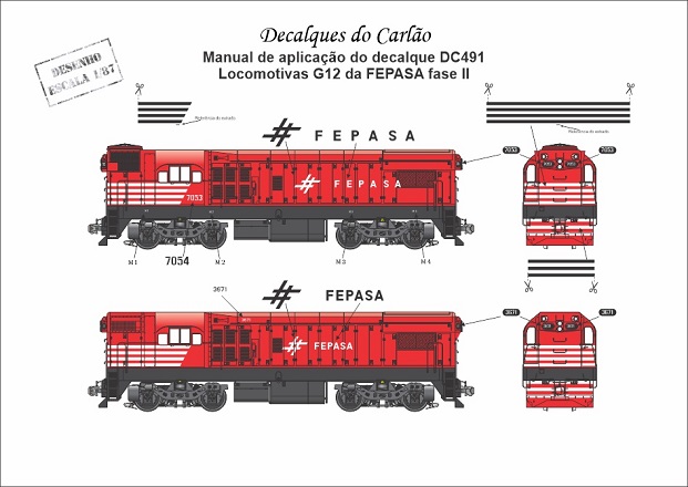 Decal Locomotiva FEPASA G12 Fase II - CARLÃO - DC491HOB  - SHOPferreo