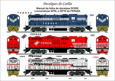 Decal Locomotiva FEPASA GP9L / GP18 - CARLÃO - DC055  - SHOPferreo