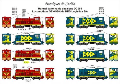 Decal Locomotiva MRS GE 64 /80 Ton - CARLÃO - DC054  - SHOPferreo
