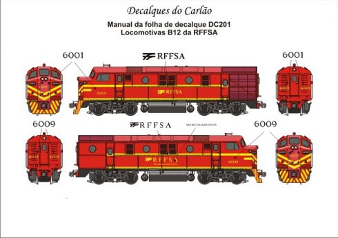 Decal Locomotiva RFFSA B12 - CARLÃO - MC201  - SHOPferreo