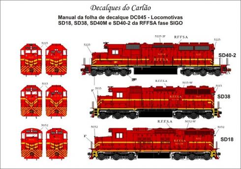 Decal Locomotiva RFFSA Pós Sigo SD-18 / SD38M / SD40M-2 / SD40-2 - CARLÃO - DC045 - SHOPferreo