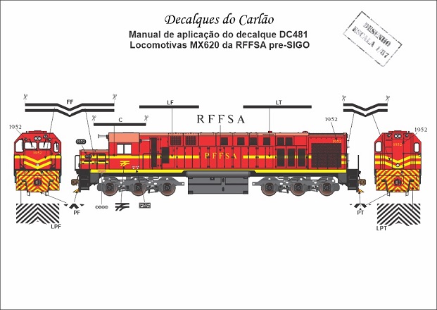 Decal Locomotiva RFFSA Pré Sigo MX620 - CARLÃO - DC481  - SHOPferreo