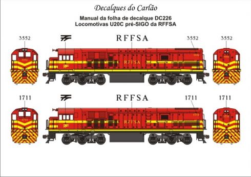 Decal Locomotiva RFFSA Pré Sigo U20C - CARLÃO - DC226 - SHOPferreo