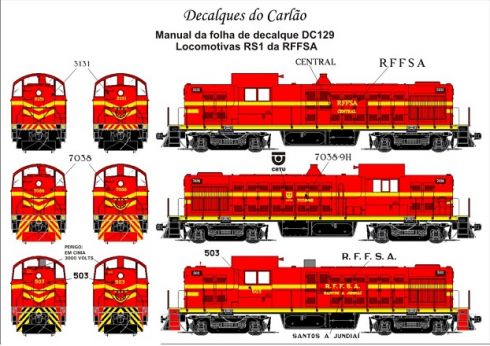 Decal Locomotiva RFFSA RS-1 - CARLÃO - DC129  - SHOPferreo