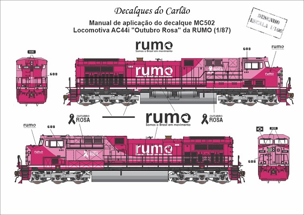 Decal Locomotiva RUMO AC44i Outubro Rosa - CARLÃO - MC502  - SHOPferreo