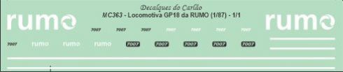 Decal Locomotiva RUMO GP18 - CARLÃO - MC363 - SHOPferreo