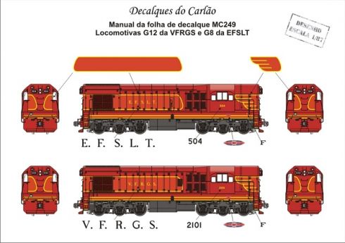 Decal Locomotiva VFRGS G12 e EFSLT G8 - CARLÃO - MC249 - SHOPferreo