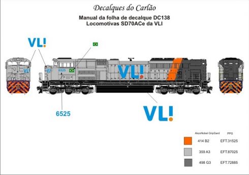 Decal Locomotiva VL! SD70ACe - CARLÃO - DC138  - SHOPferreo