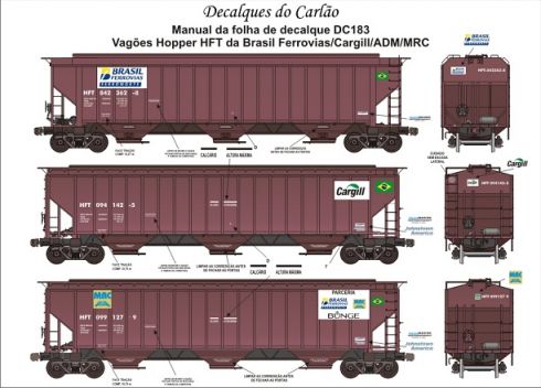 Decal Vagão Hopper Brasil Ferrovias, Cargill, ADM e MRC - CARLÃO - DC183  - SHOPferreo