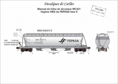 Decal Vagão Hopper FEPASA Fase II - CARLÃO - MC421  - SHOPferreo