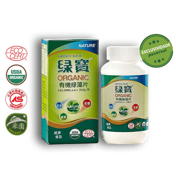 Green Gem Chlorella Orgânica 220g - 600 Comprimidos